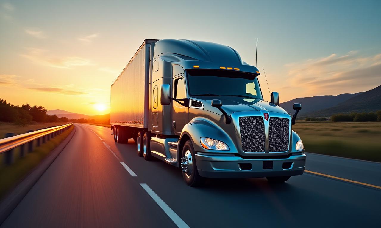 Heavy duty freight truck on the road at dawn