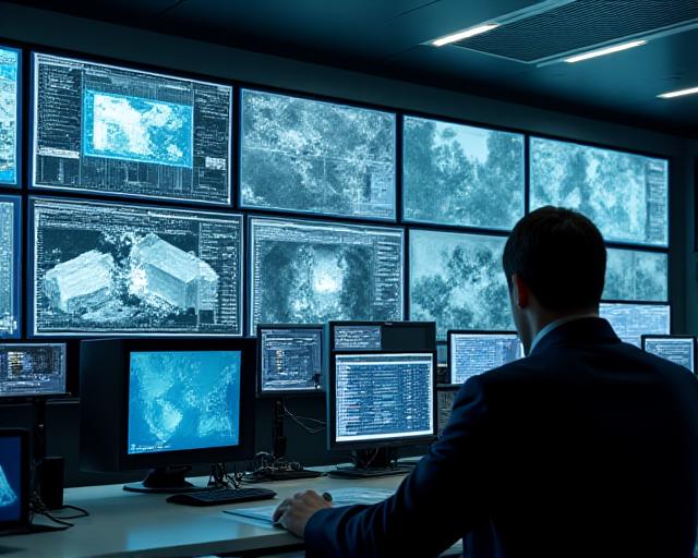 Security operations center in a modern warehouse