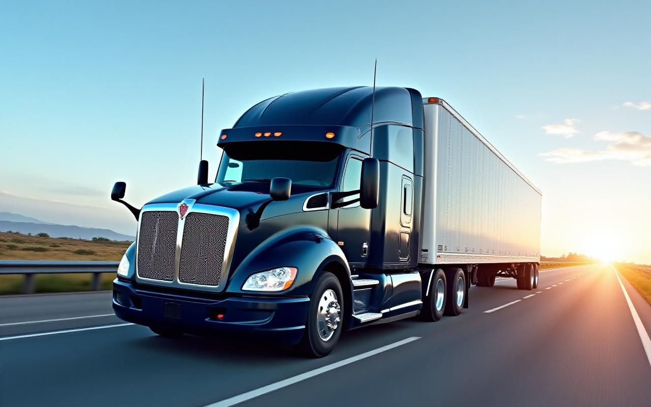 Reliable freight transportation truck on route